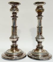 A pair of silver plated telescopic candlestick holders with beaded details (full height- 27.5cm)
