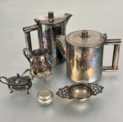 A collection of Epns to include a cylinder tubular handled hot water and teapot, a baluster cream