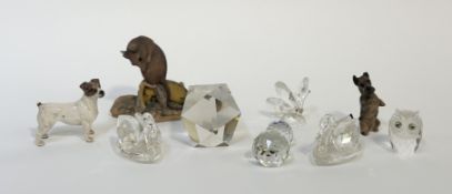 A mixed group comprising, a pair of Swarovski crystal swans, a Swarovski crystal owl and a butterfly