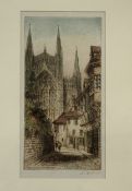 Signed indistinctly, "York Minster from the East", coloured engraving, signed pencil bottom right,