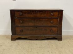 A Victorian mahogany chest fitted with three drawers and raised on bracket supports (a/f) H80cm,