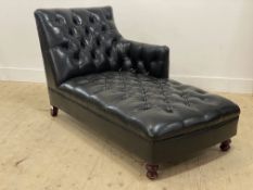 John Lewis, a 19th century style chaise longue, upholstered in deep buttoned leather and raised on