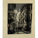 Maurice Jacques, Montmartre, Rue Saint Rustique, coloured etching signed and titled below,