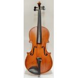 A German copy of a Antonius Stradivarius violin, of two-piece back construction, together with an