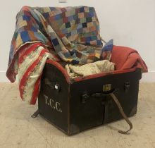 A Victorian leather bound dome stop steamer trunk with carry handle to each end (W80cm) together