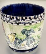A Scottish pottery jardiniere by M.R. Steel of tapered form with moulded band checker board top