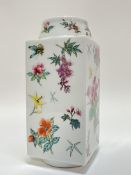A Chinese porcelain squared vase with polychrome enamelled decoration of various flowers (six