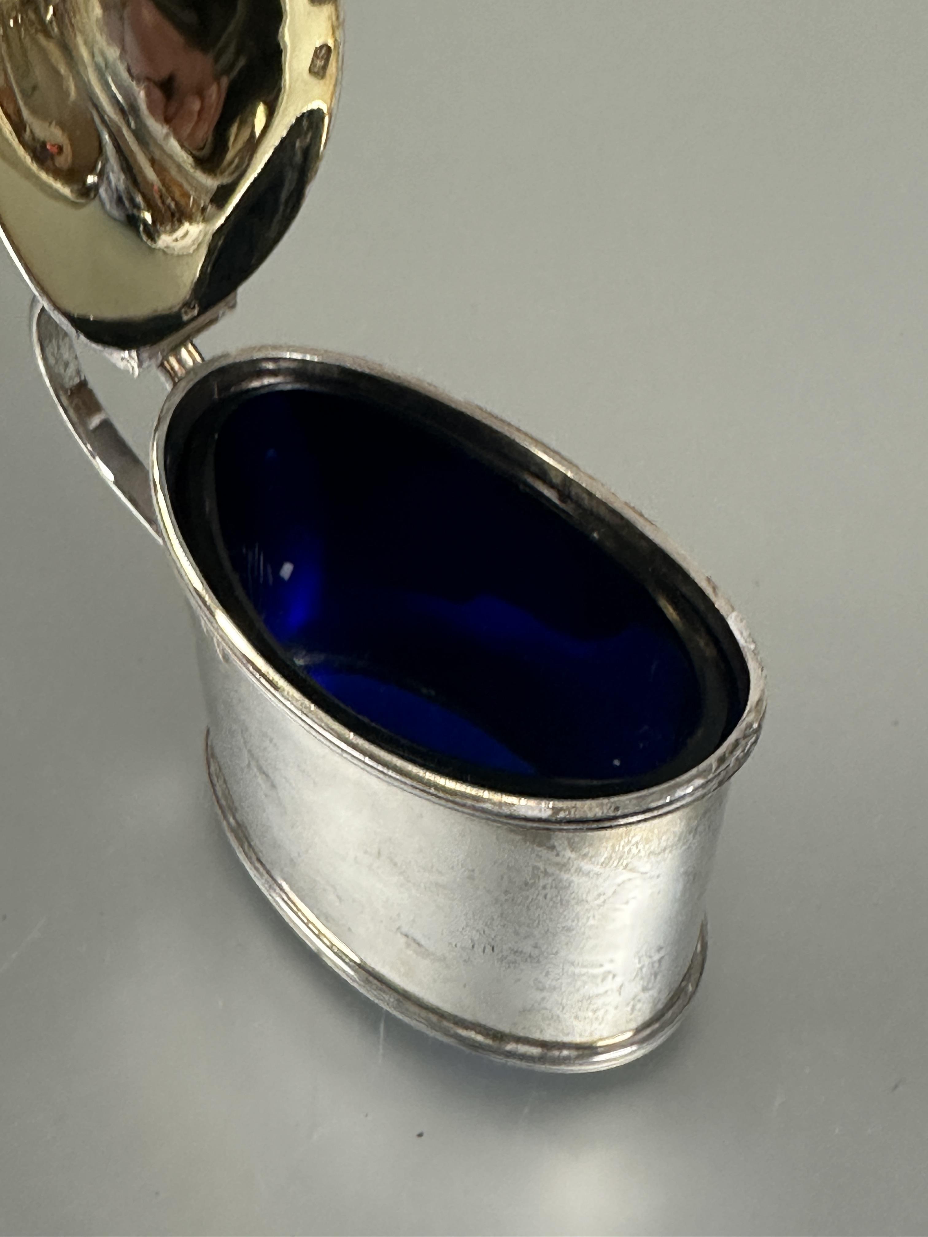 A Victorian London silver oval drum mustard with original blue glass liner and S scroll handle to - Image 2 of 5