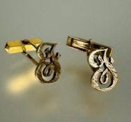 A pair of 9ct gold Edwardian cursive letter J sleeve links with folding bar posts one replaced H x