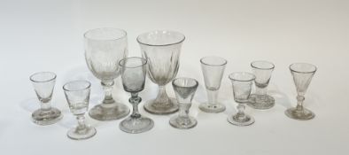 A collection of various glassware comprising, two thumb cut wine glasses (h-17.5cm h-15.5cm) and a