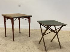 Two late 19th / early 20th century folding card tables. Larger H77cm, 70cm x 70cm.