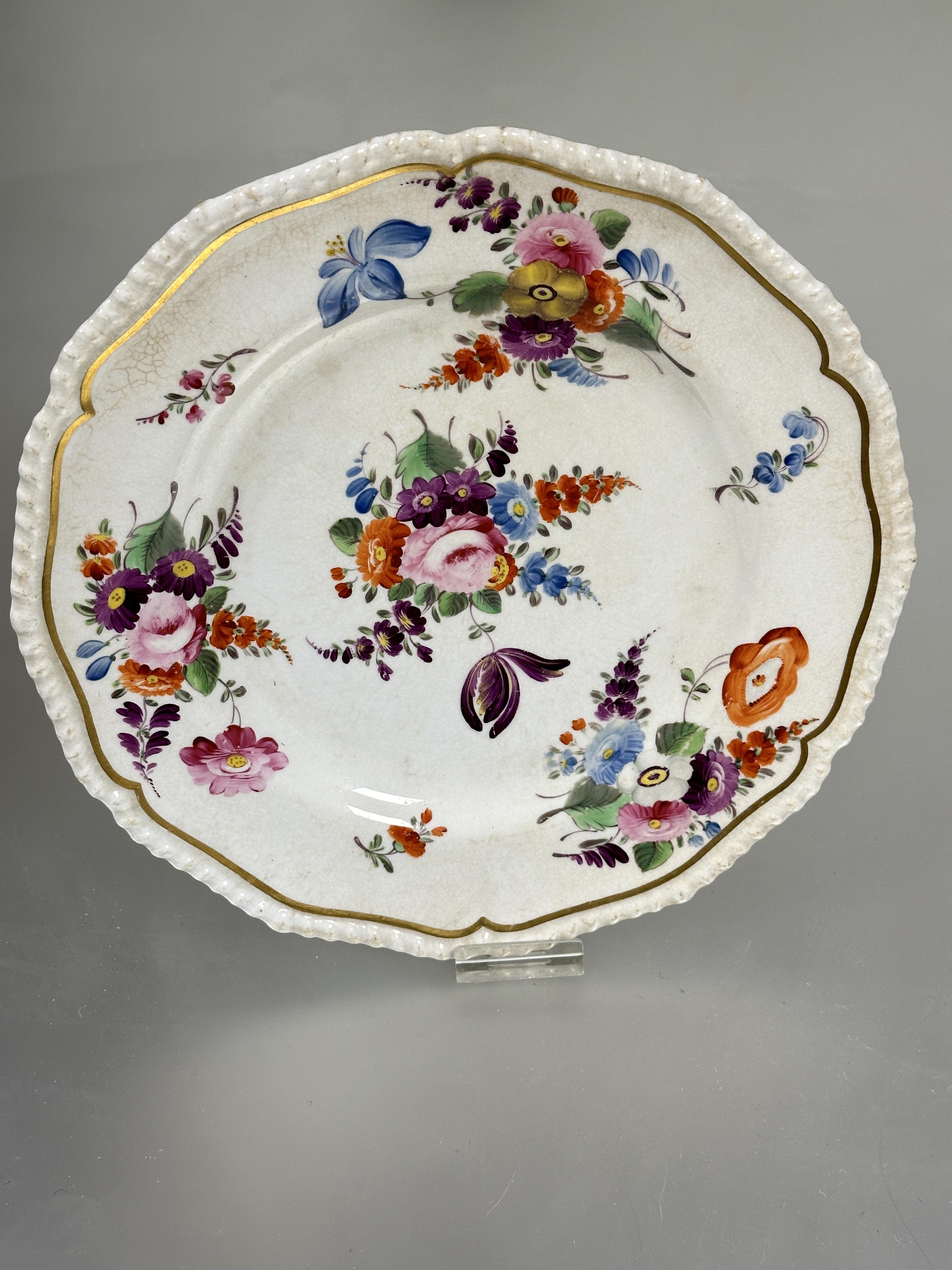 A 19thc Derby plate of scalloped design with beaded border decorated with hand painted floral sprays - Image 2 of 3