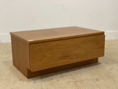 Beaver & Tapley, a mid century low chest / TV stand, fitted with one drawer, on a plinth base.