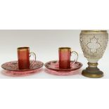 A mixed group of fine quality antique Venetian glass comprising two gilt cranberry glass espresso