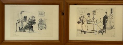 A pair of framed Gaston Hoffmann (French 1883-1977) original lithographs, one depicting a dentist