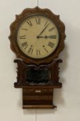 A 19th century American drop dial wall clock, the walnut case with specimen wood inlay and