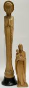 A large twentieth century wooden carving of Mary the Virgin (h- 43cm), together with a smaller