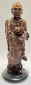 A good Chinese root carving of a monk/lohan on a turned wood base (h- 42cm)