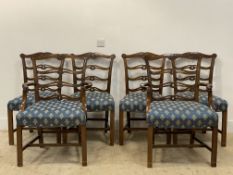 A set of si (4+2) Edwardian mahogany fiddle pattern dining chairs, well upholstered in embroidered