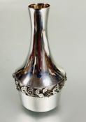 A modern London silver House of Lawrian single rose bud vase with tapered neck cast rose and leaf