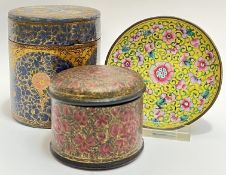 Two items of early antique Kashmiri lacquer/papier mache, both of cylindrical form with floral