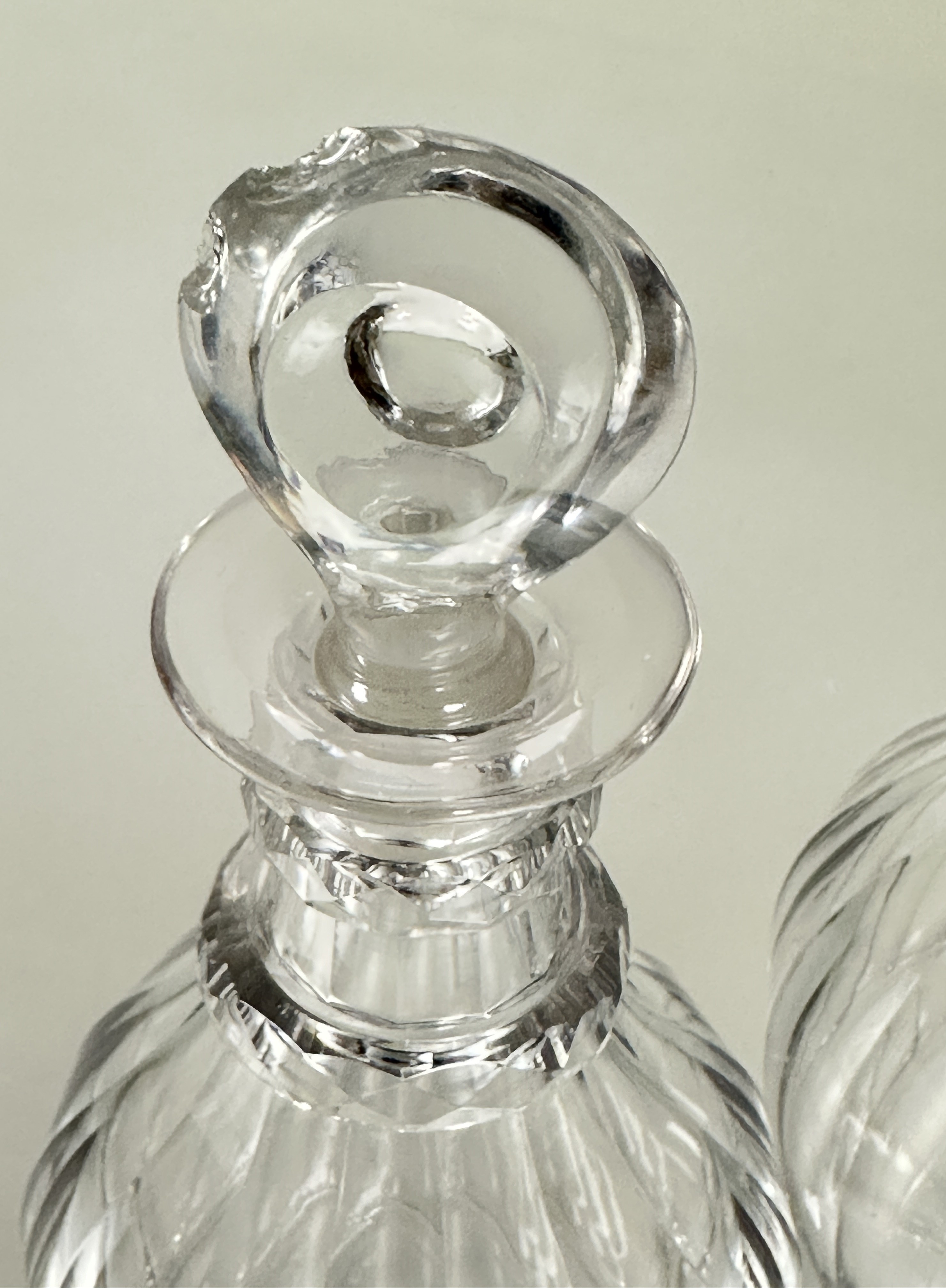 A pair of Georgian mallet shaped fluted crystal decanters with original stoppers chips to edge of - Image 3 of 3