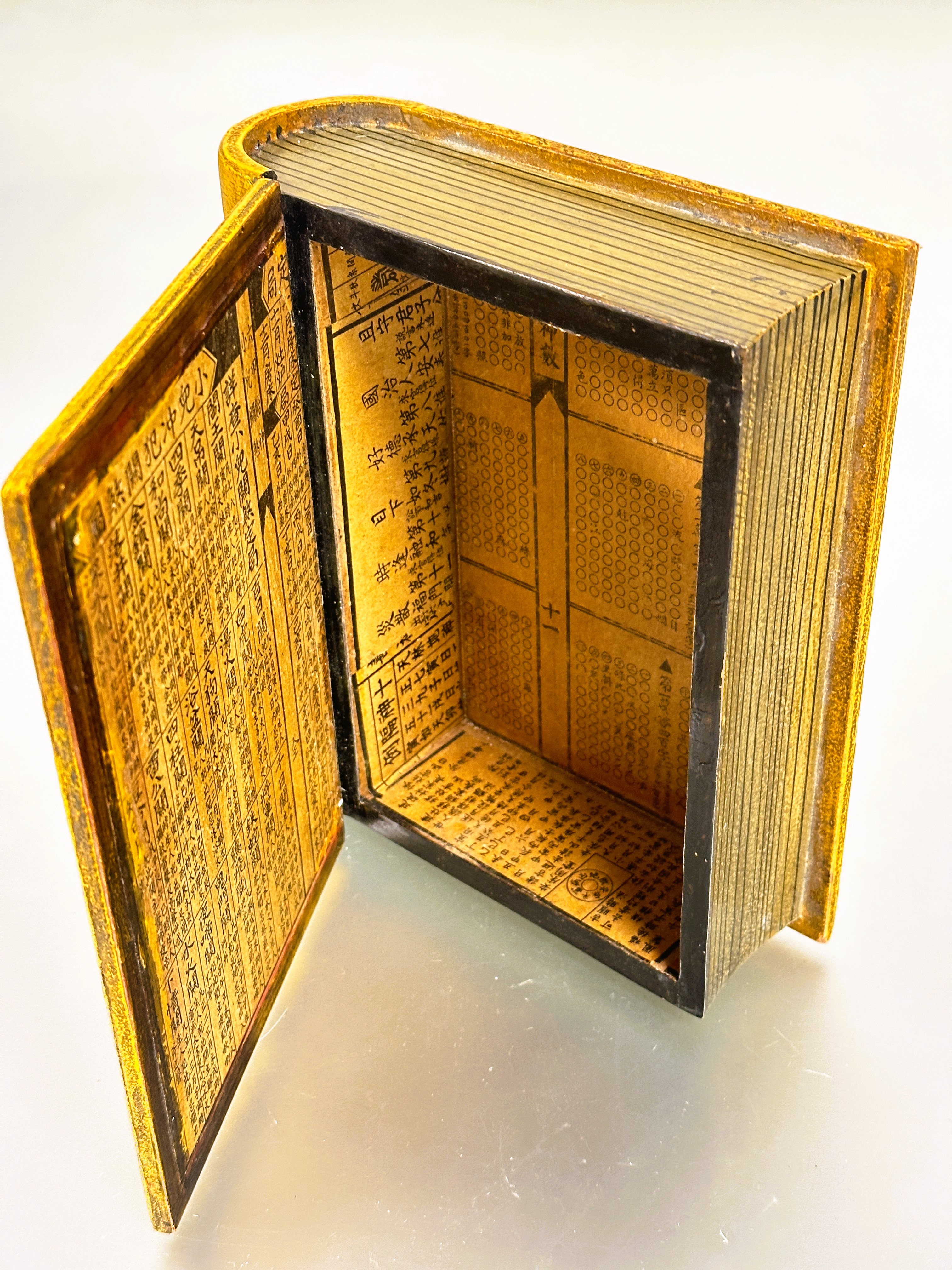 A Chinese modern secret book box with yellow and gilt decorated cover with scene of children playing - Image 2 of 4