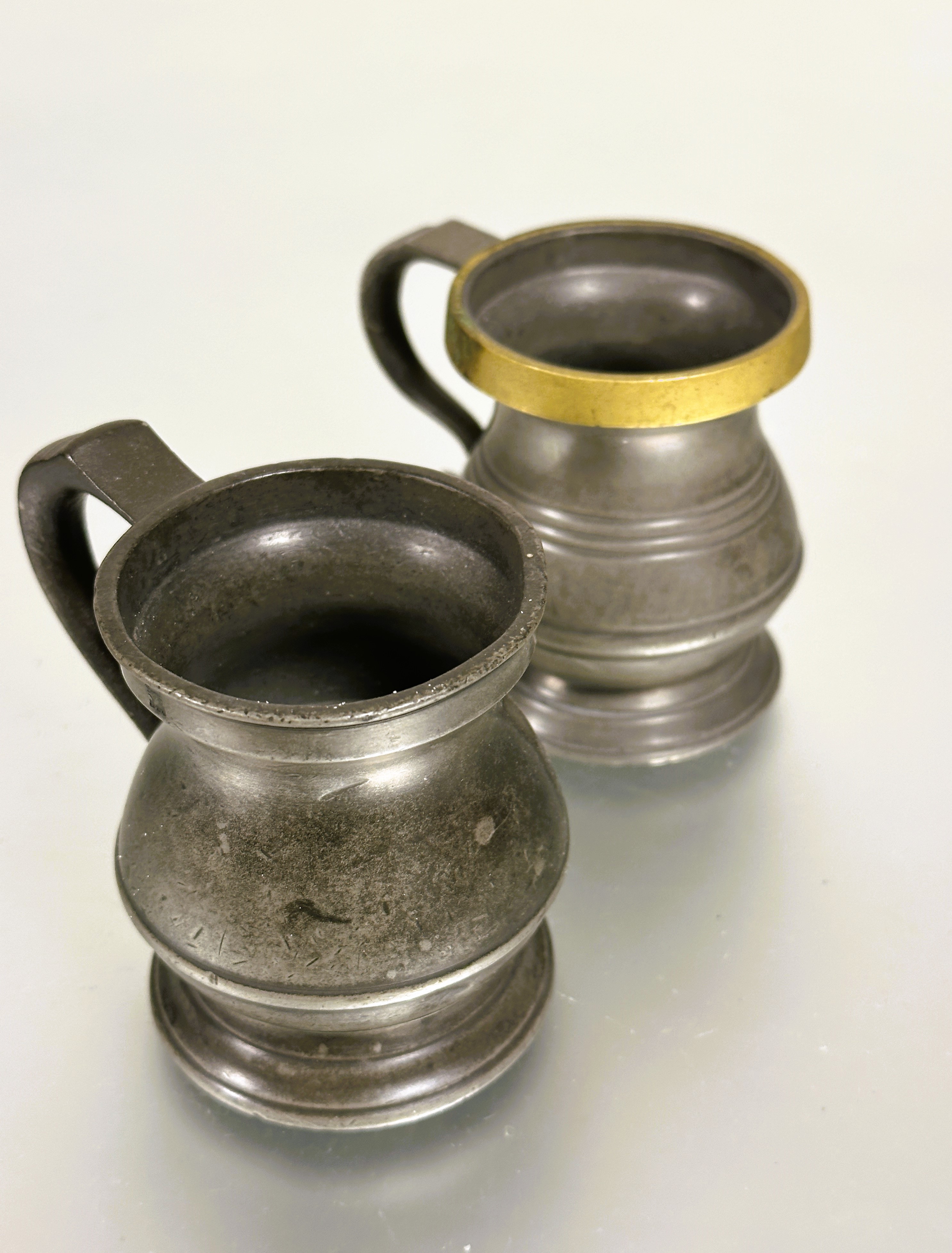 Two pewter gill measures and a 19thc pewter chamber candle stick with beaded border complete with - Image 3 of 3