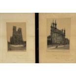 A pair of etchings by W.S…?“Leuven the celebrated Hotel de Ville” and “Rheimo Cathedral” both signed