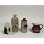 A mixed group comprising, two ceramic bedwarmers, one with brown glazing (h-27cm  h-22cm), a