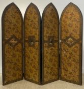 A Victorian Gothic Revival four-arch panel room divider, each panel printed in a floral design