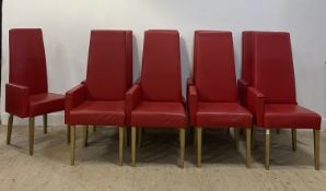 Domus Nova, a set of nine high back dining chairs, each with single arm rest and upholstered in