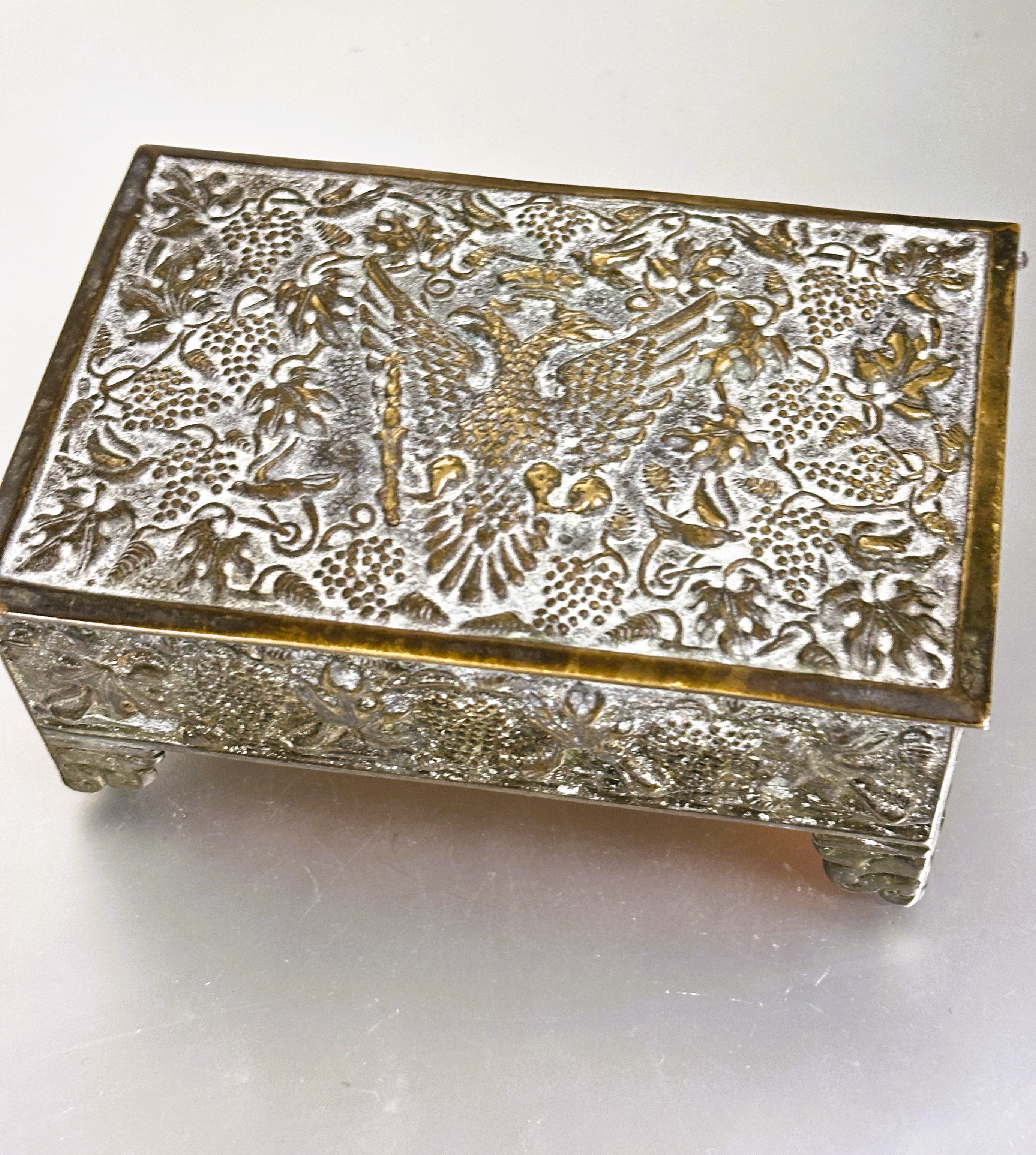 A  Austro-Hungarian brass cigarette box the top with cast double headed eagle raised on bracket feet - Image 3 of 4
