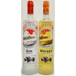 A 70cl bottle of Three Queens pure grain gin together with a 70cl bottle of Three Queens Scotch