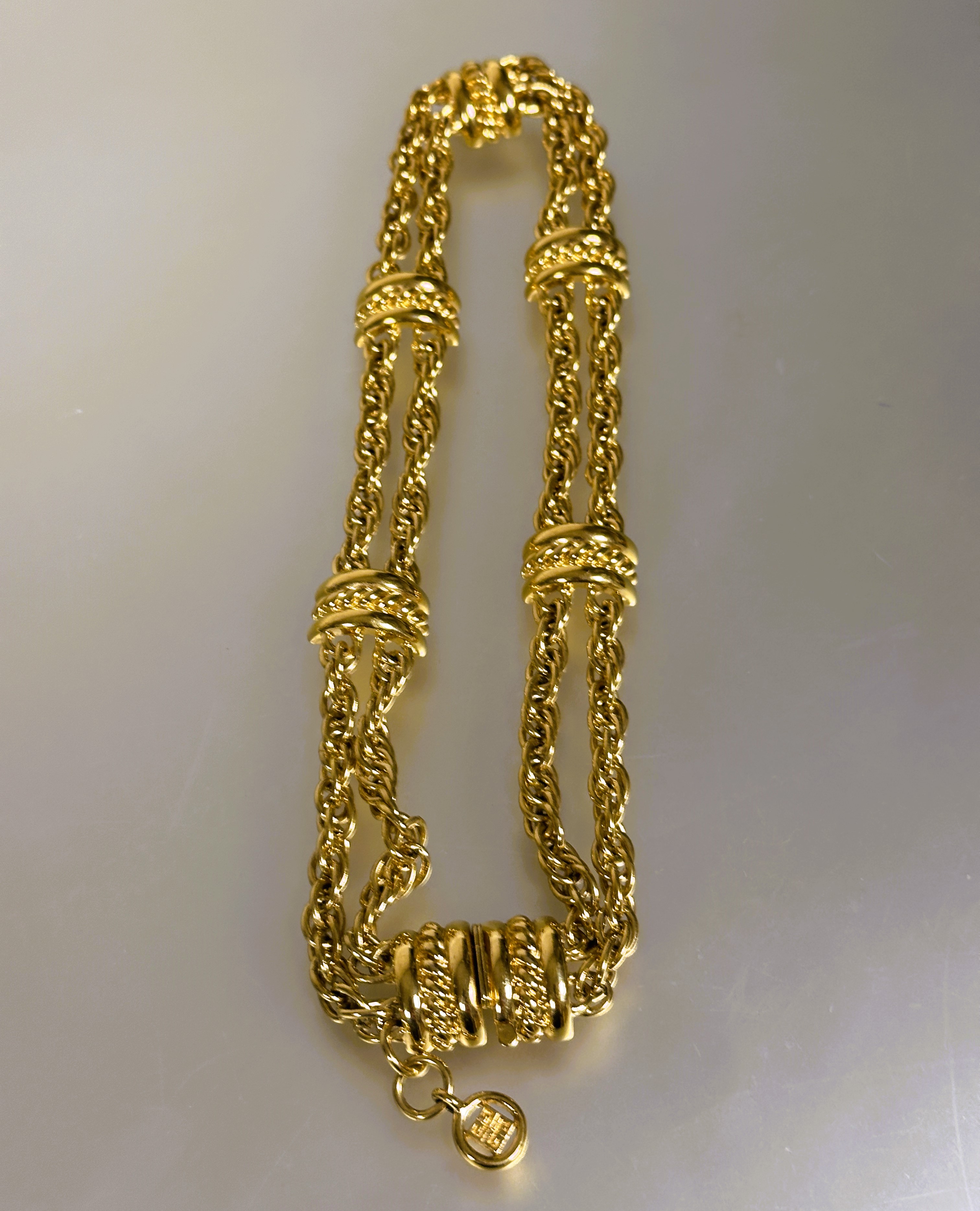 A vintage 1980s Givenchy double gilt metal chain link necklace with five rope pattern panels and - Image 3 of 4