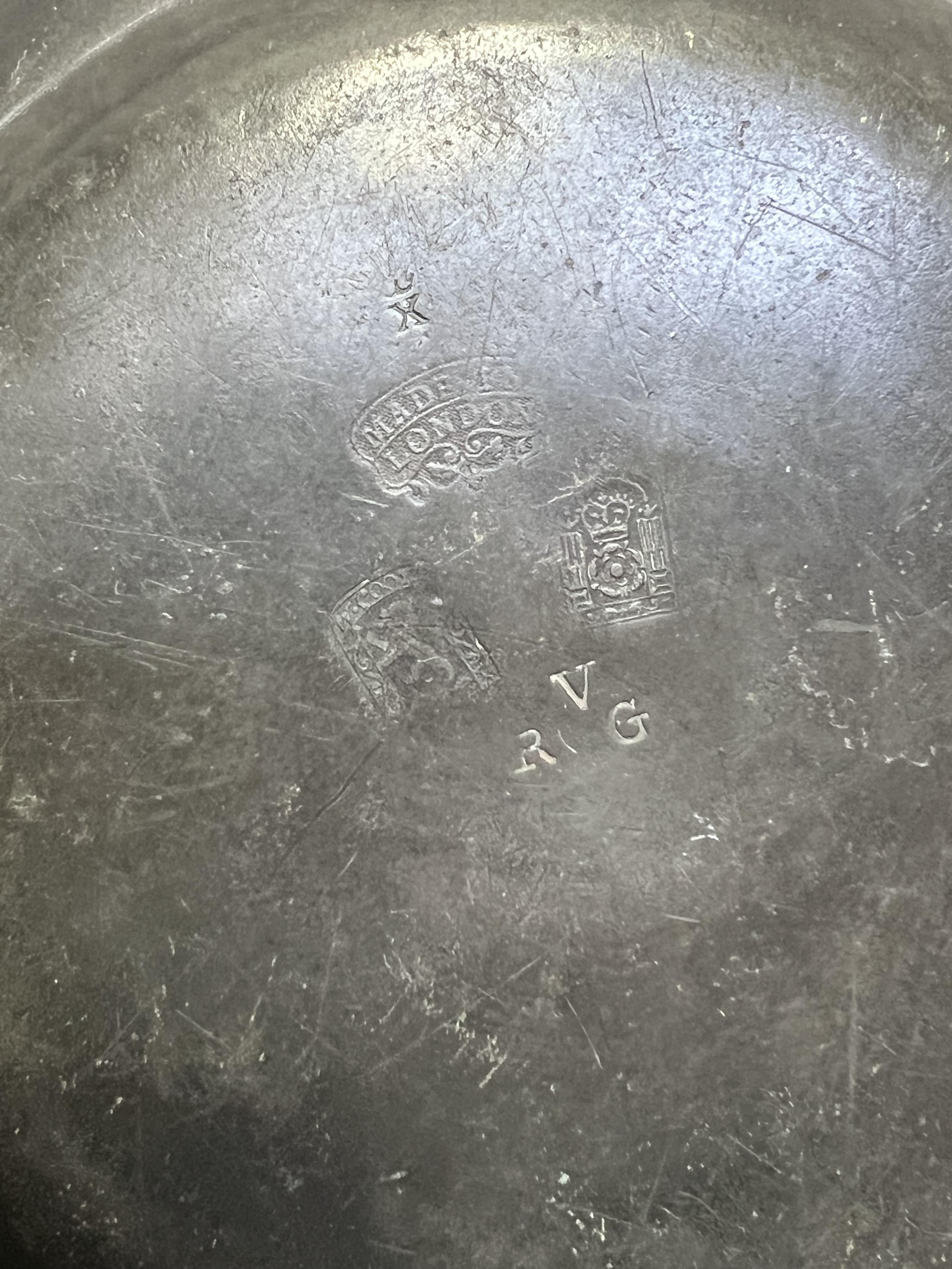 English Civil War interest, a group of antique pewter dishes, some with touch marks apparently of - Image 2 of 3