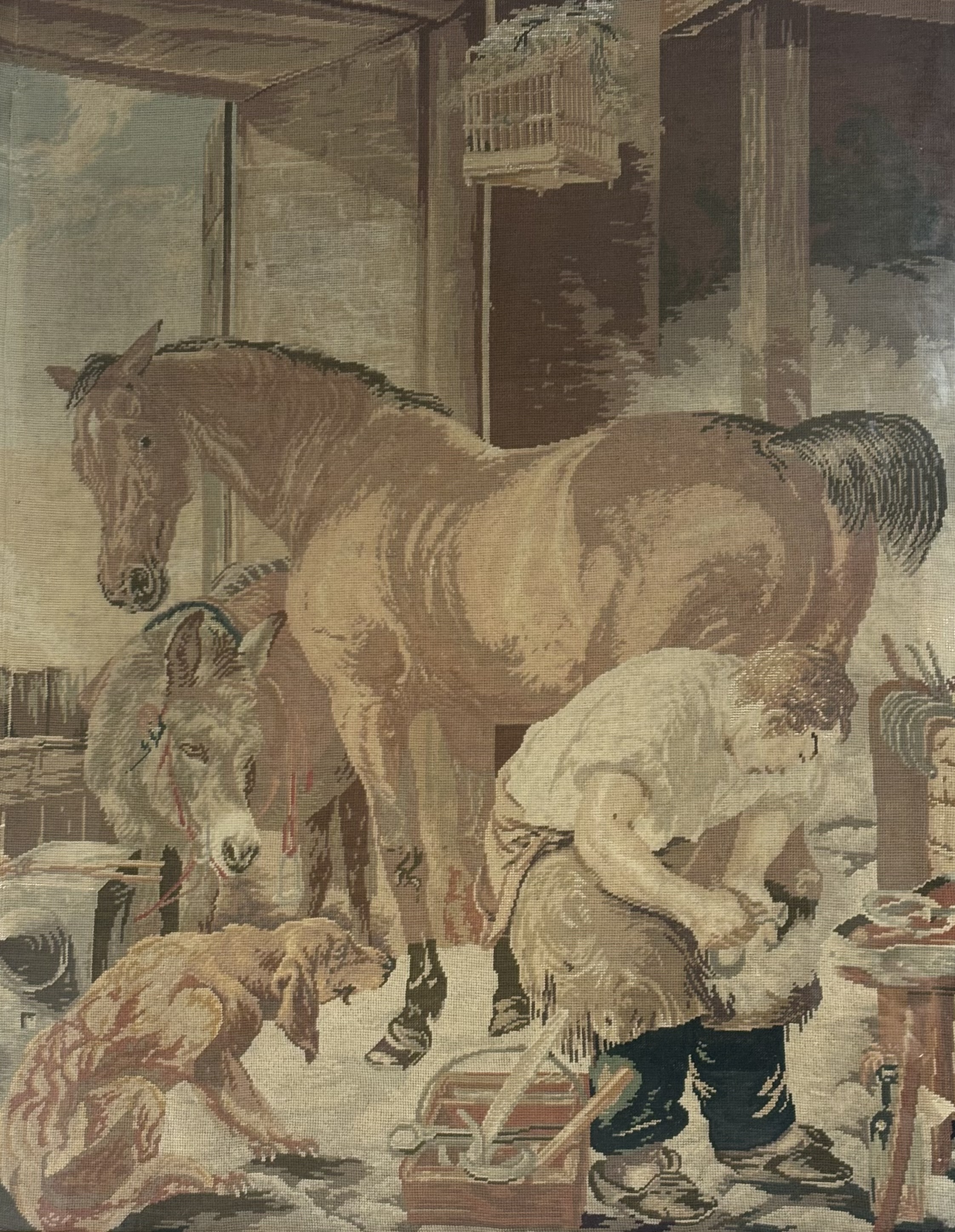 A 20thc Needlepoint Tapestry, After Sir Edwin Henry Landseer RA (British 1802-1873), "Shoeing", in a