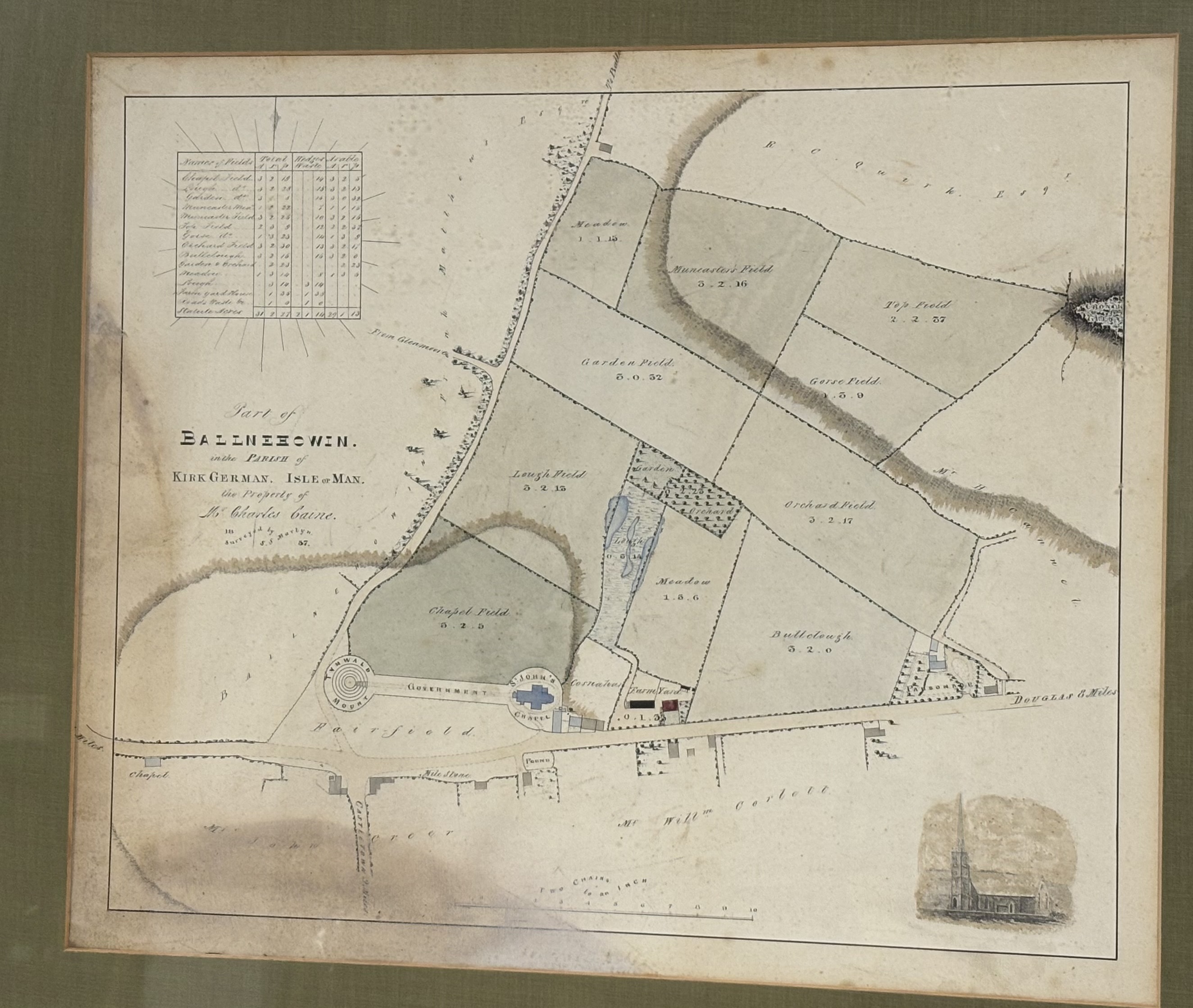 A framed map titled "Part of Ballnehowin in the Parish of Kirk German. Isle of Man, The Property