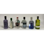 A collection of six bottles of various gin comprising, Kirkjuvagr Orkney Gin (43% vol), Shetland