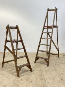 A graduated pair of vintage decorators folding step ladders. larger H186cm.
