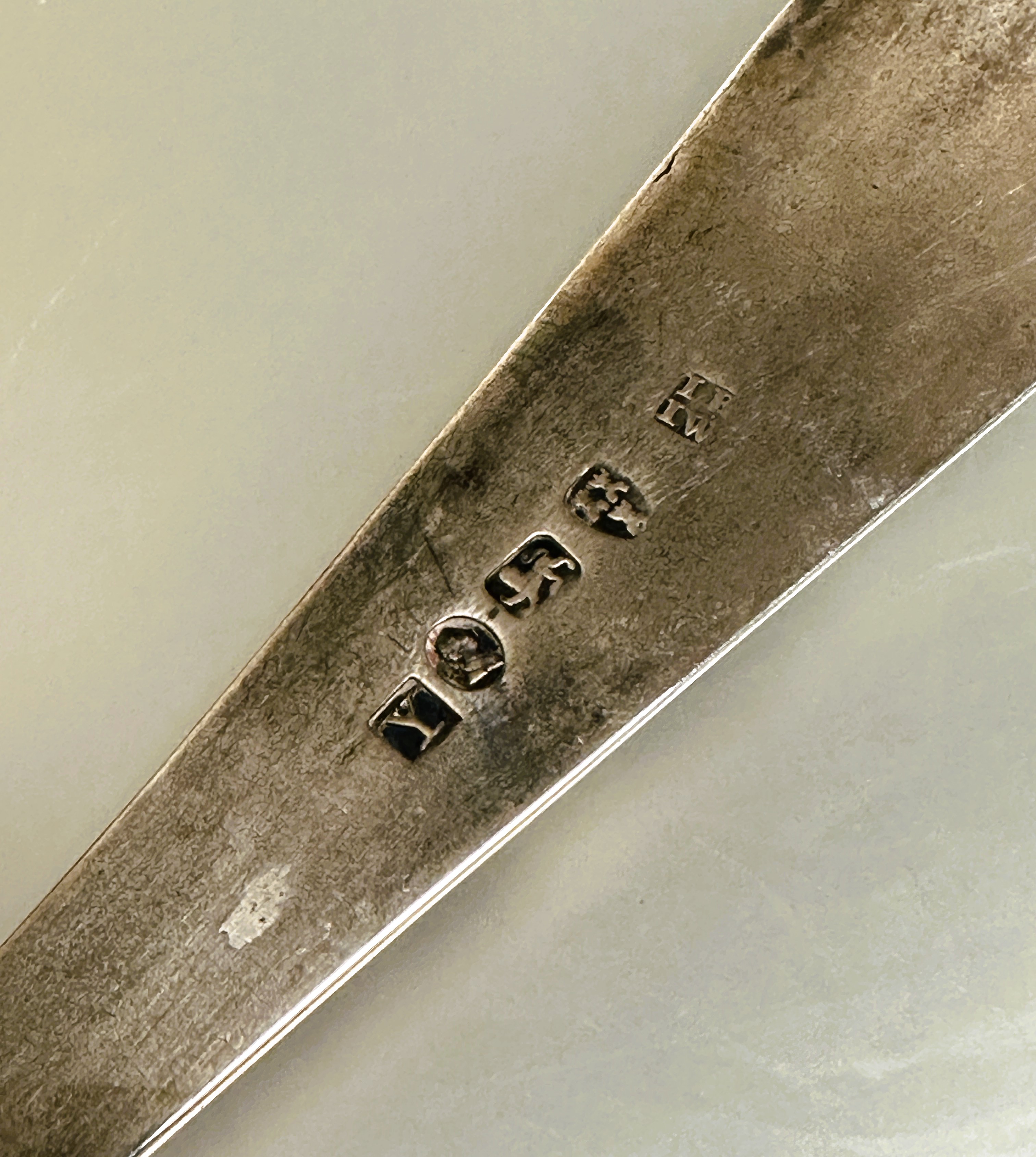 A George III Newcastle silver old English pattern basting spoon with engraved initial G L x 31.5cm - Image 3 of 5