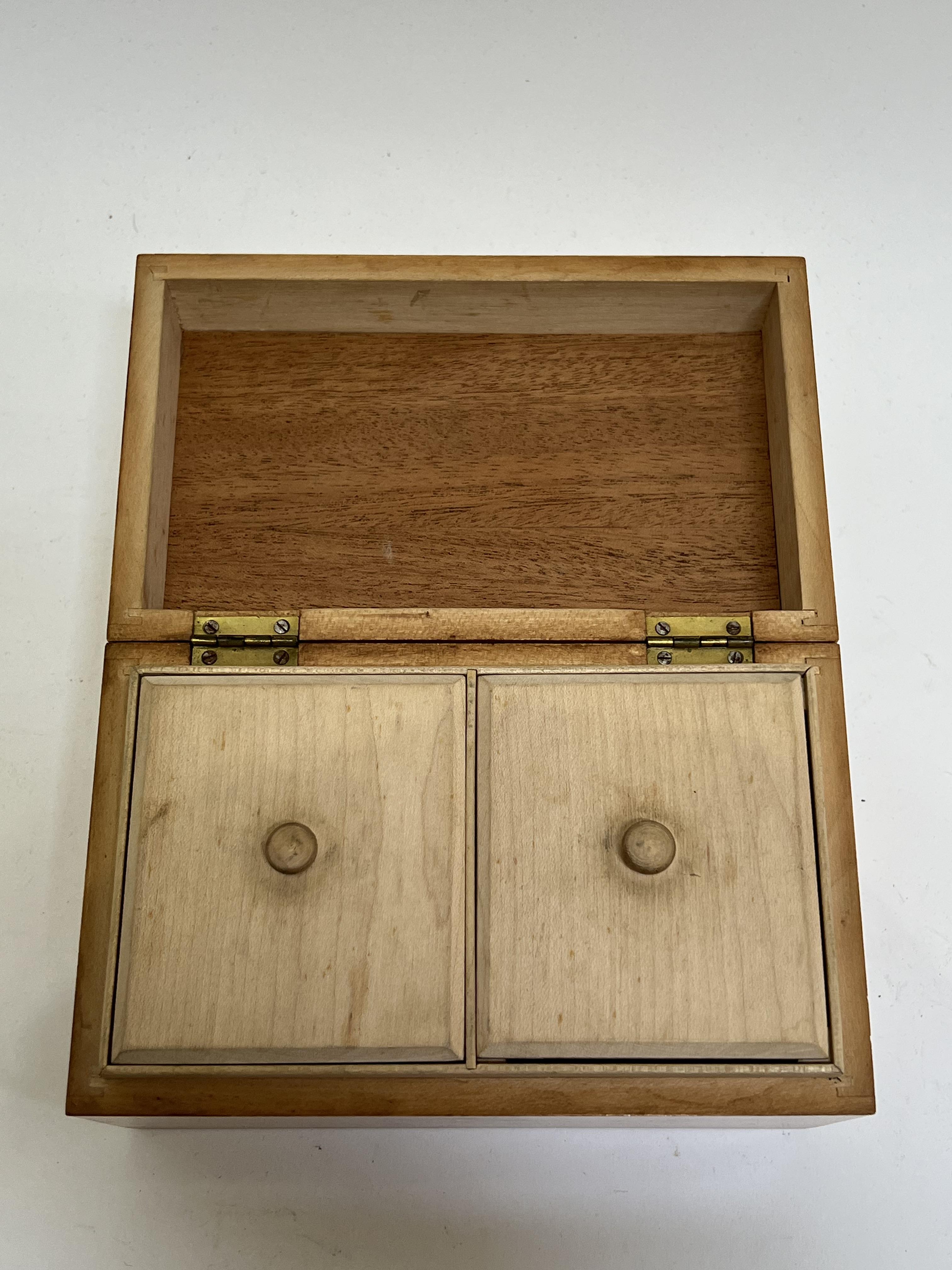 A sycamore tea caddy with hand painted decoration of apple blossoms and a honey bee, the interior - Image 2 of 2