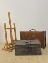 A an early 19th century black japanned deed box, complete with key and swing handle, (W46cm)