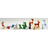 A mixed group of lampwork glass animals including fish, deer, dogs, giraffe, cat, Polar Bear