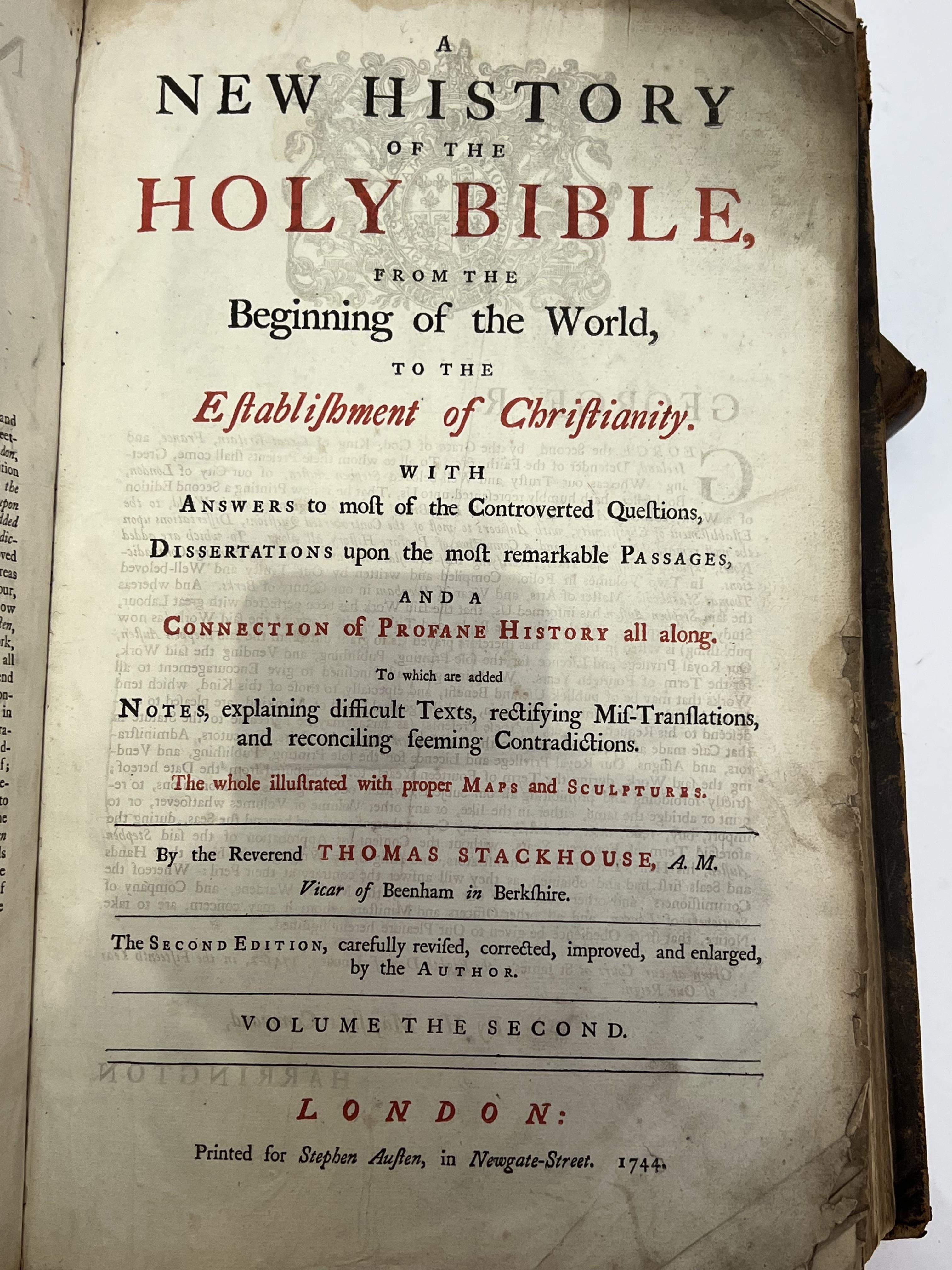 Thomas Stackhouse, A New History of the Holy Bible, from the Beginning of the World to the - Image 3 of 3