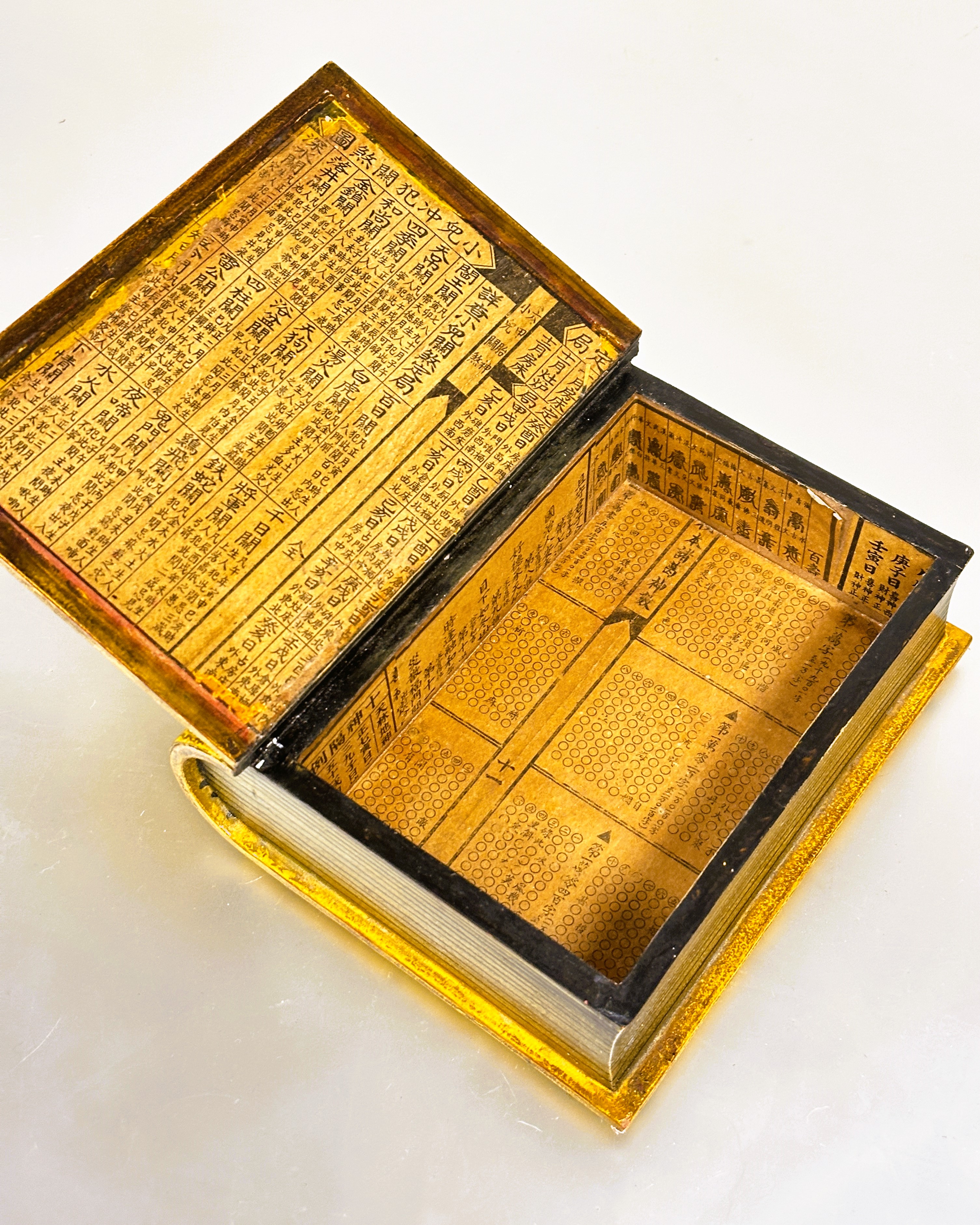 A Chinese modern secret book box with yellow and gilt decorated cover with scene of children playing - Image 4 of 4