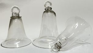 Three nineteenth century glass smoke bells/catchers (largest h- 16cm, one chipped)