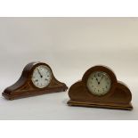 An early to mid 20th century eight day mantel clock in an inlaid oak case, having an Arabic