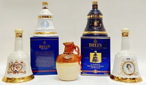 Four bottles of Bell's commemorative whisky comprising a 1981 Charles and Diana 75cl bottle, a