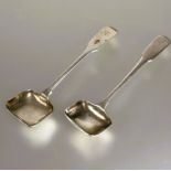A pair of William Mill Montrose Scottish provincial silver square fiddle pattern mustard spoons